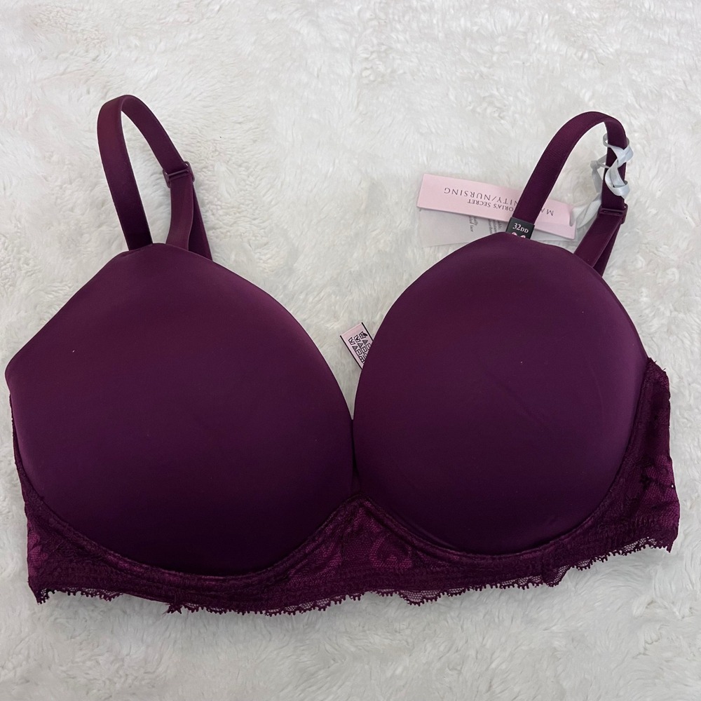 Victorias Secret Body By Victoria Wireless Maternity Nursing Bra 32DD Plum Lace‎